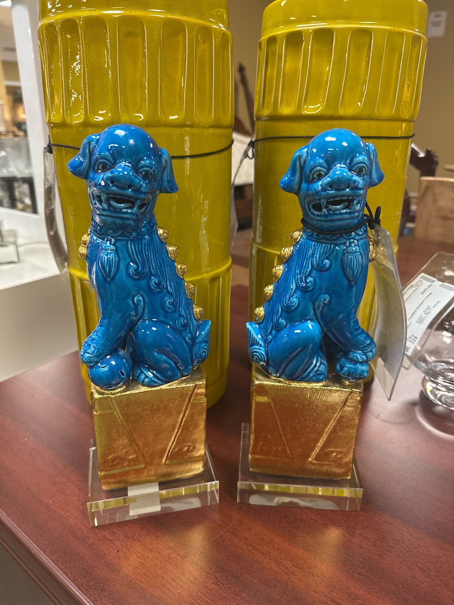 PAIR of Blue Foo Dogs on Acrylic Base