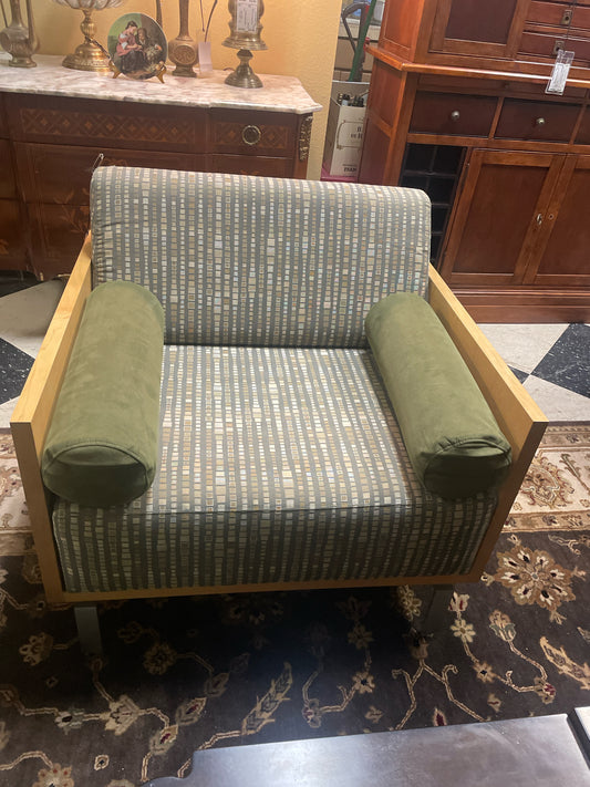Modern Chair w/ Steel Legs Olive Upholstery
