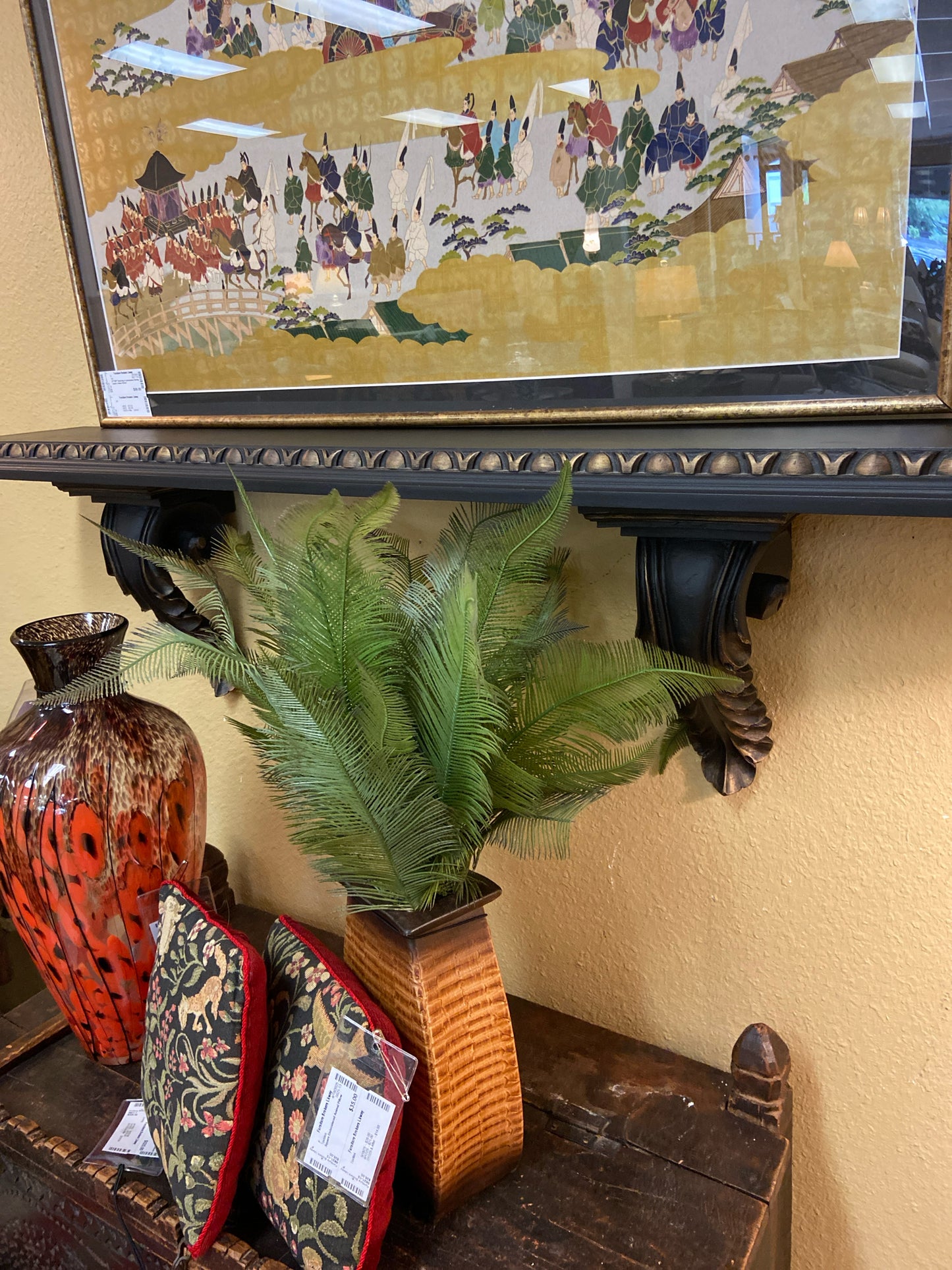 Black Wod Shelf w/ Corbel Pillars (4'L x 8"D)
