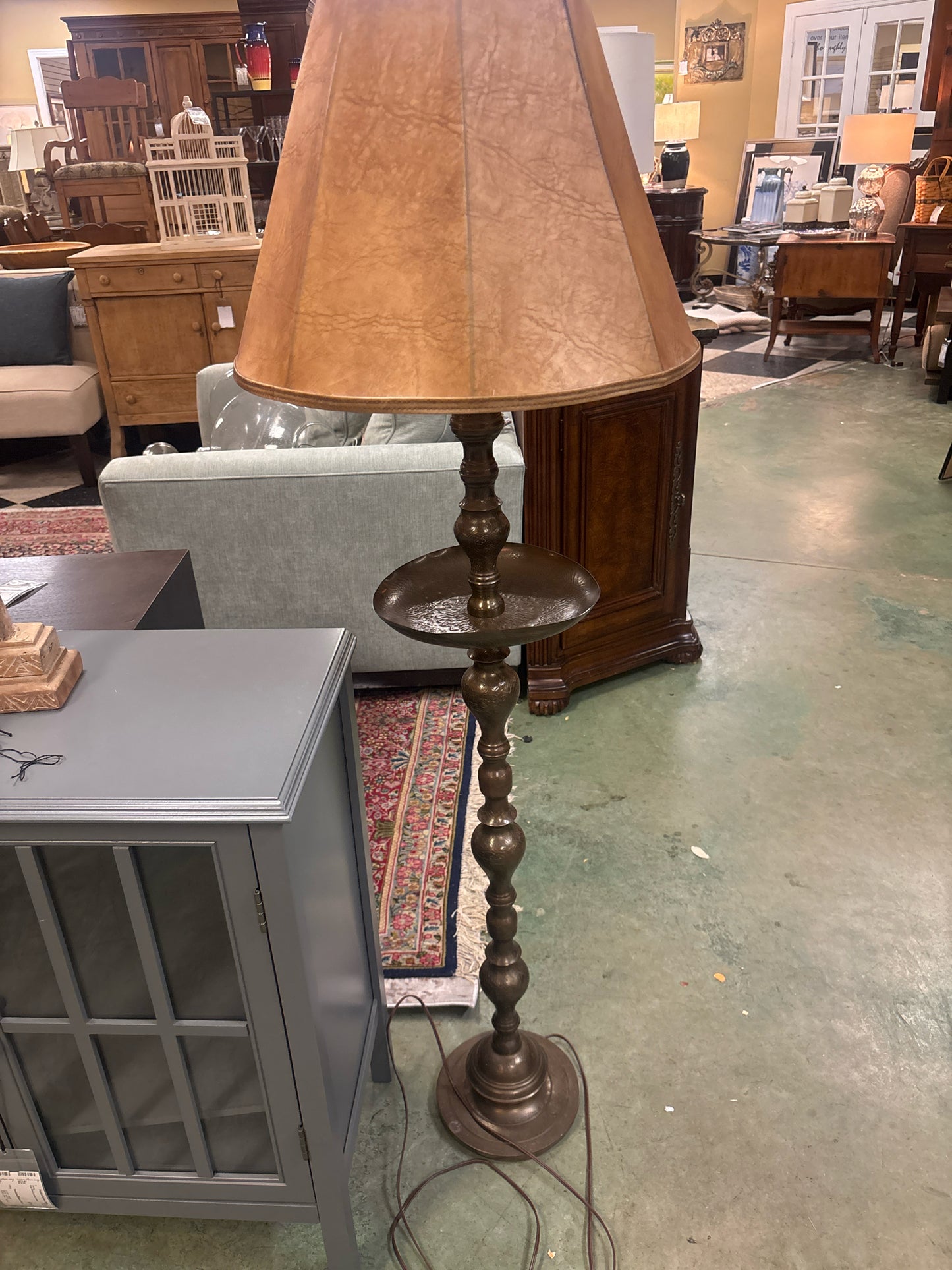 Brass Floor Lamp w/ Faux Leather Shade