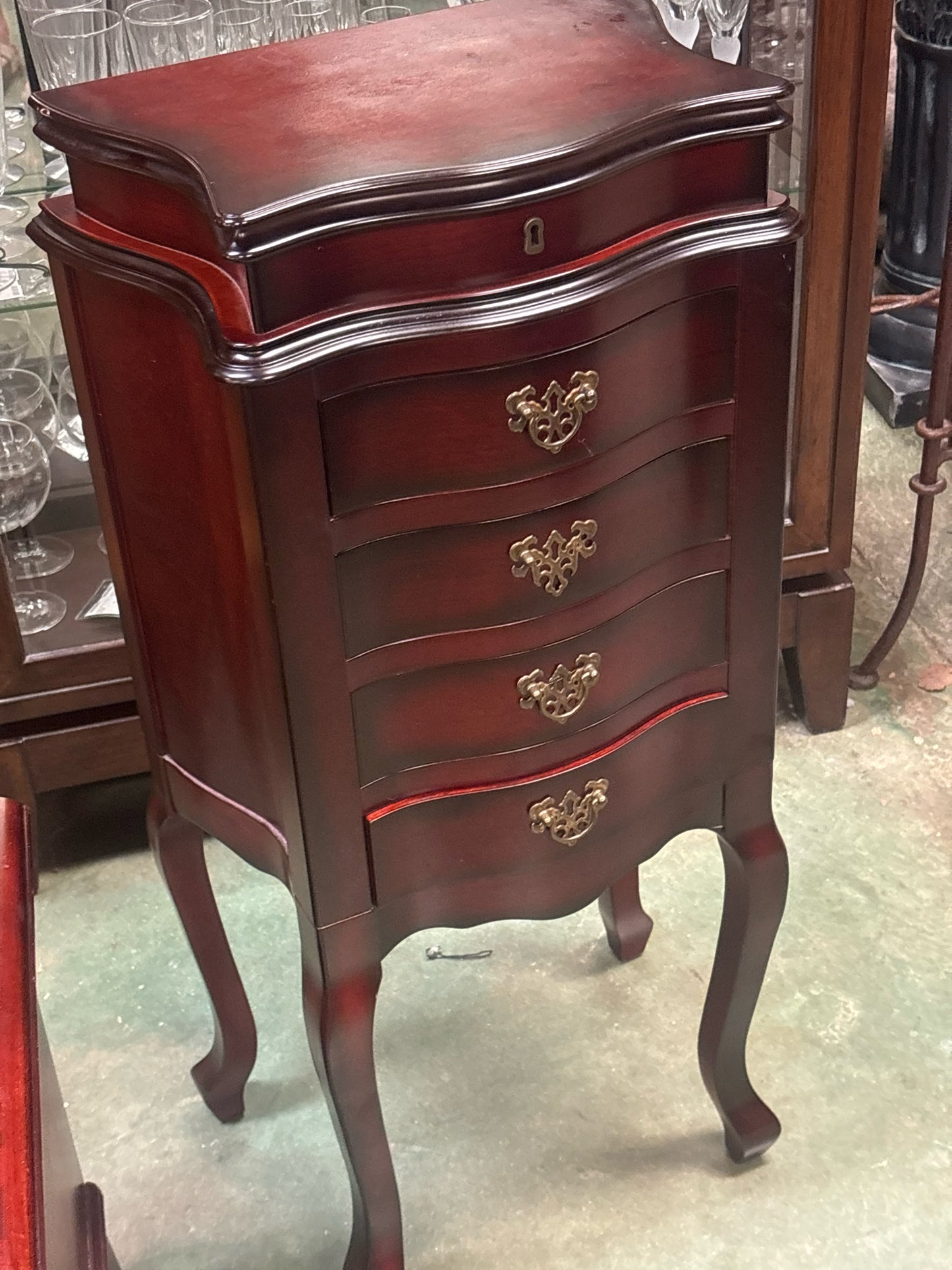 Wooden Jewelry Box w/ 4 Drawers & Curved Legs (17x10 1/2x36)