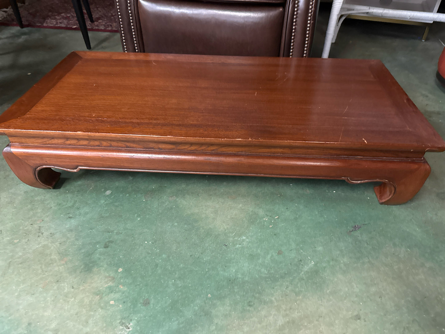 Low Chinese Rosewood Coffee Table w/ Scrolled Chow Legs