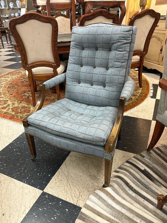 Baker Upholsterd Chair on Casters (Blue/Grey )