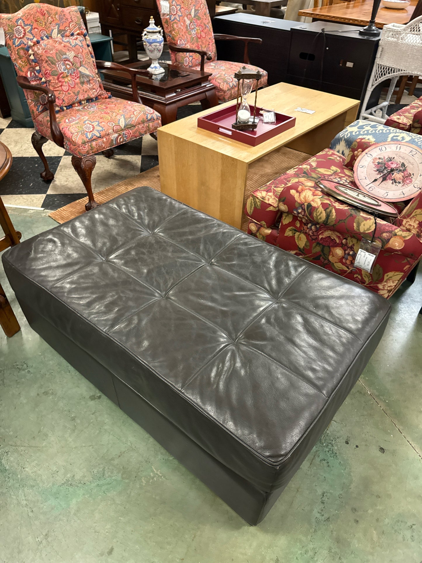 Haverty's Black Leather Ottoman