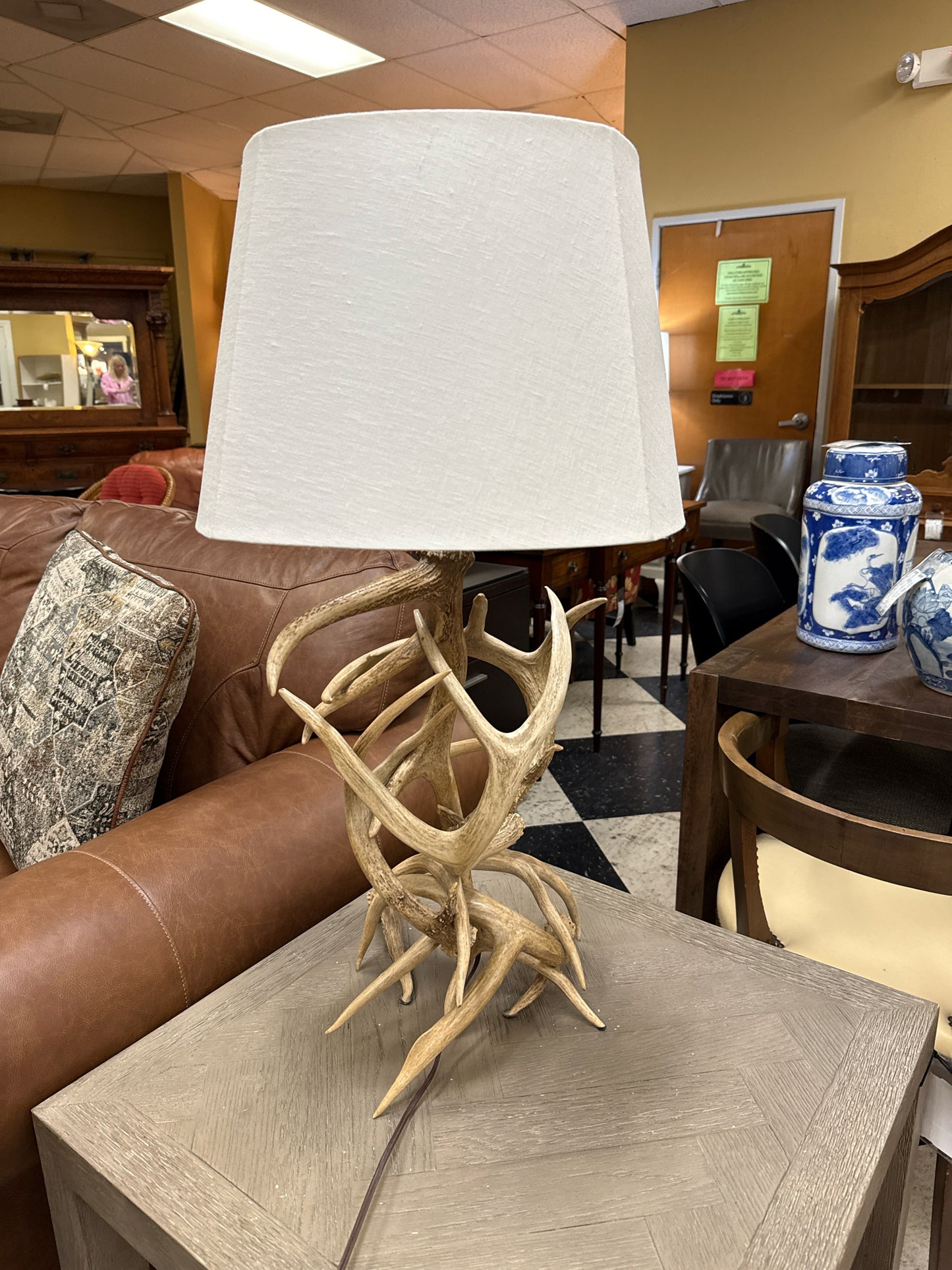 Antler Table Lamp w/Linen Shade