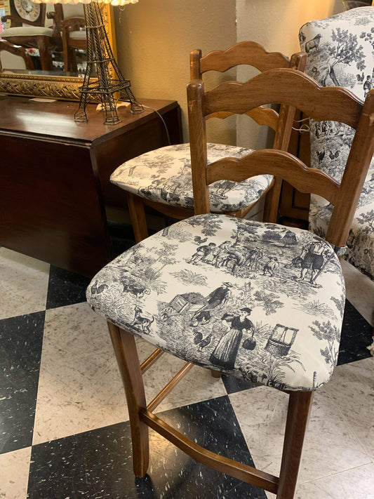 PAIR - Counter Height Wood Stools w/ Toile Pad