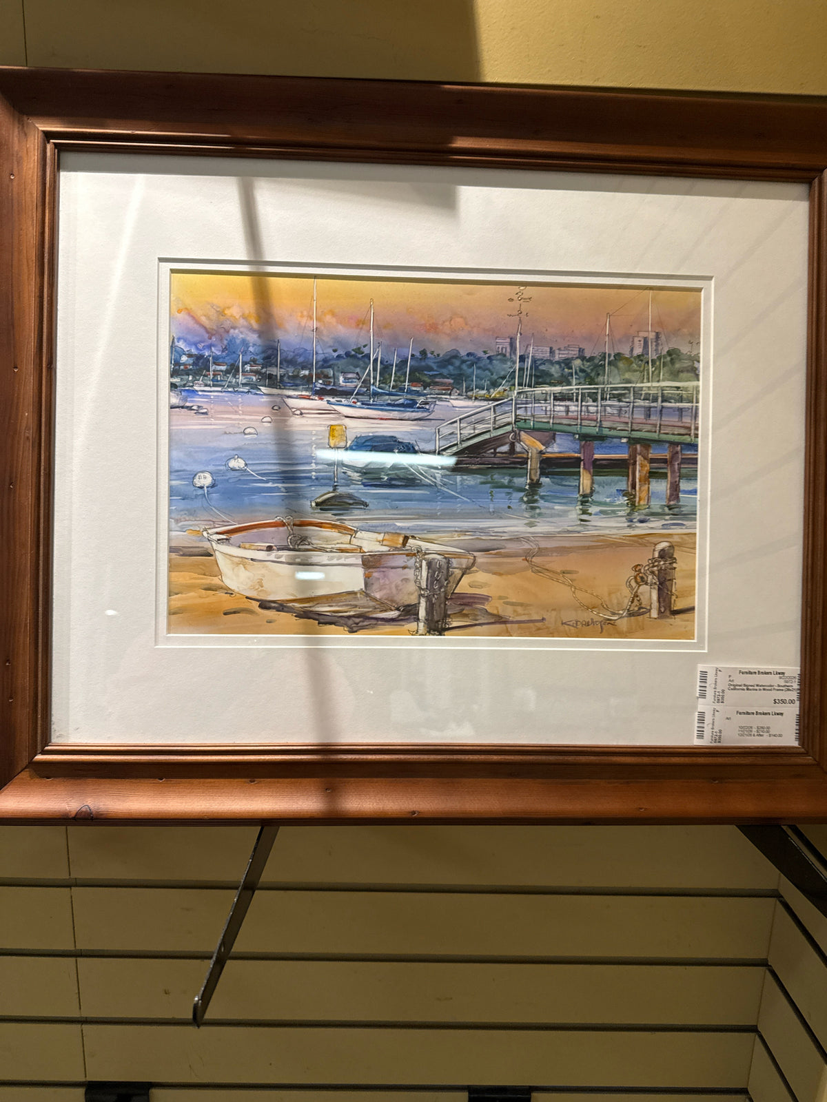 Original Signed Watercolor - Southern California Marina in Wood Frame(26x21)