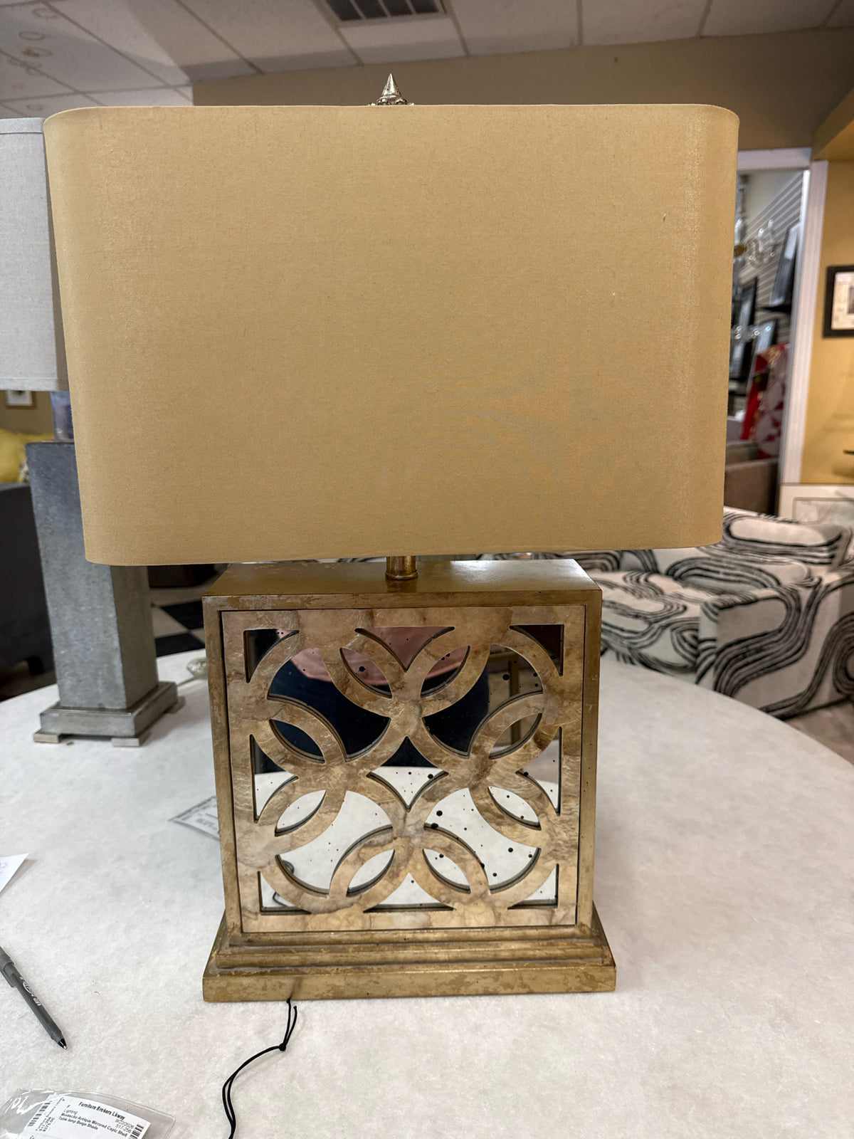 Montecito Antique Mirrored Capiz Shell Table lamp Beige Shade