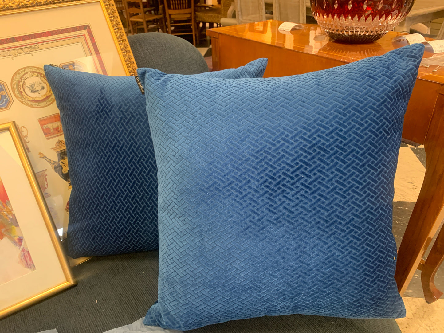 Chrome Floor Lamp w/ Blue Suede Shade 60"