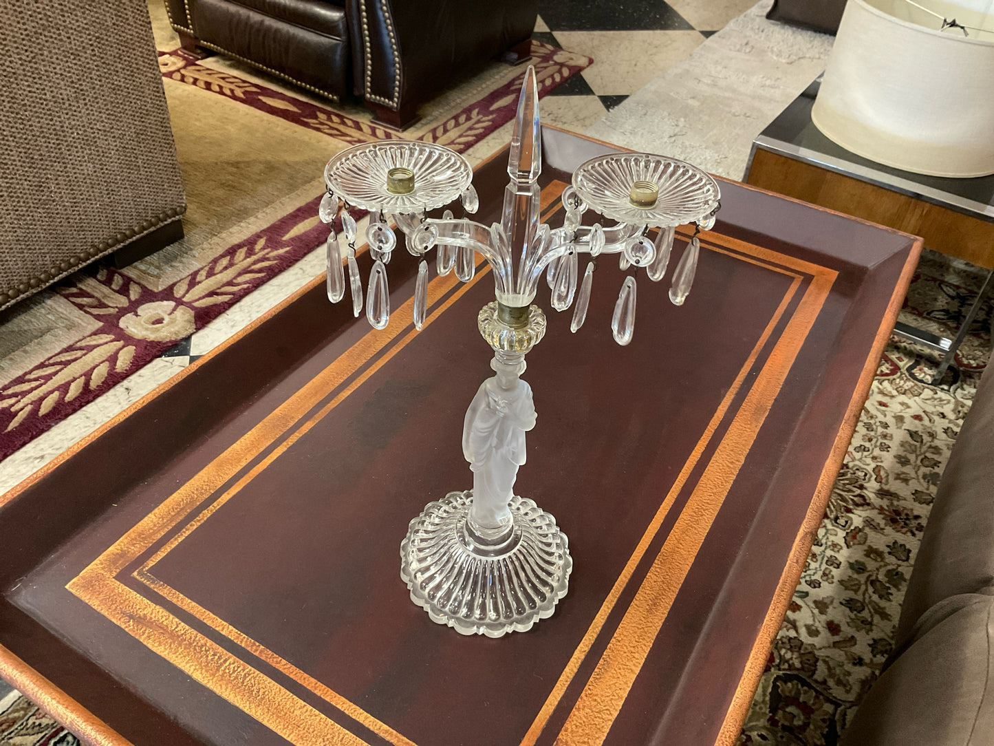 Baccarat, Two Arm Molded and Frosted Crystal Candelabra
