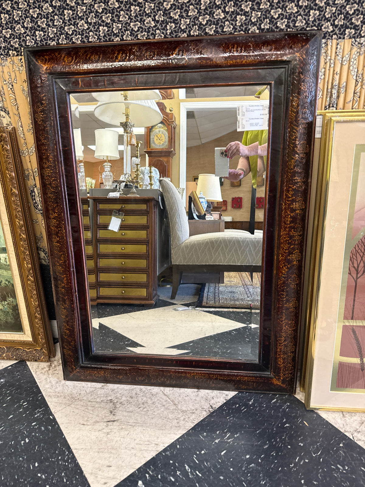Mahogany Beveled Wall Mirror Molded Cushion Shape