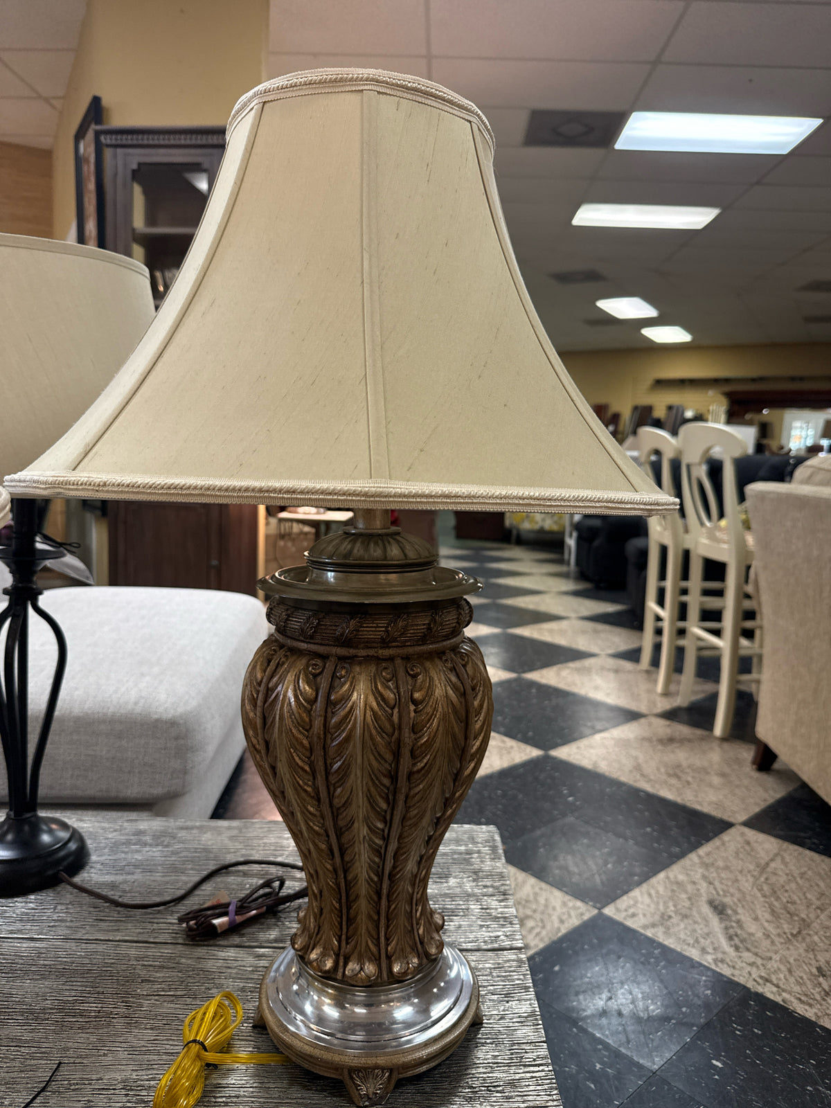PAIR Oriental Accent Co.- Large Gold Urn-shaped Table Lamp on Footed Pedestal