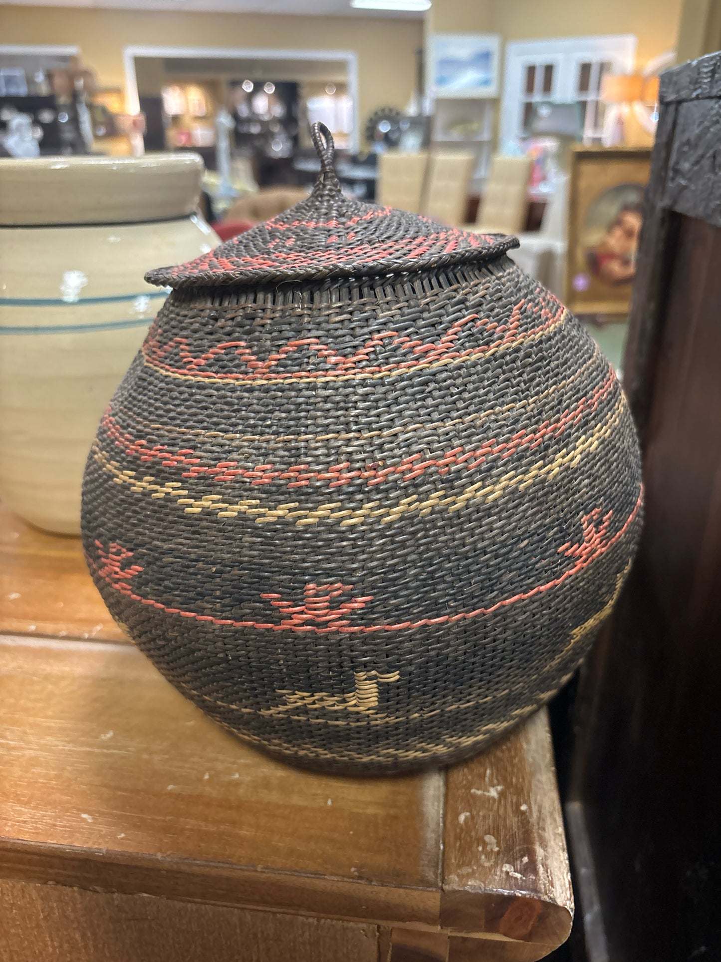 Yekuana Indian Woven Basket-Brown/Orange/Tan