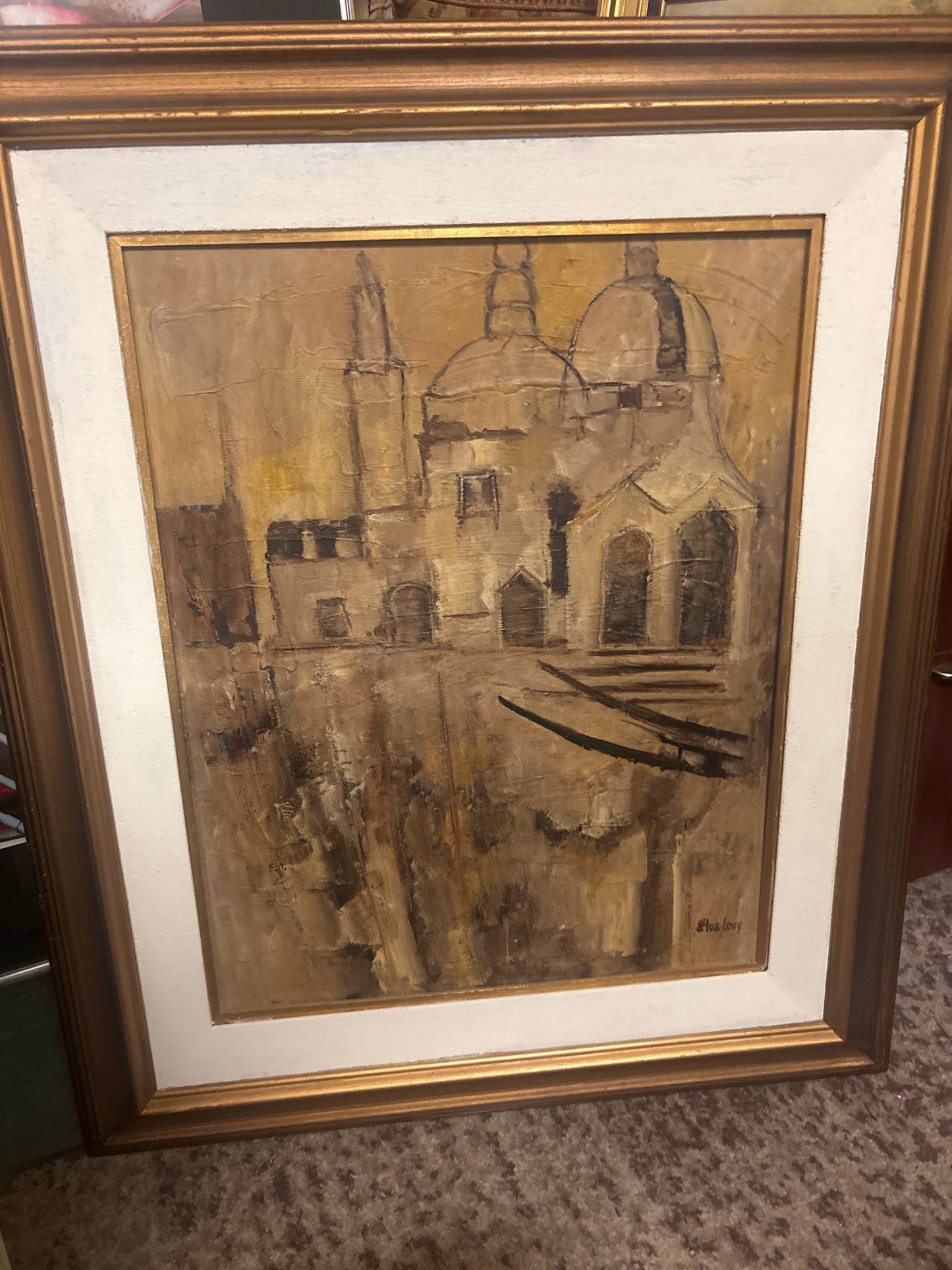Signed Oil Venice in Bronze Frame by Waco Artist 33x39