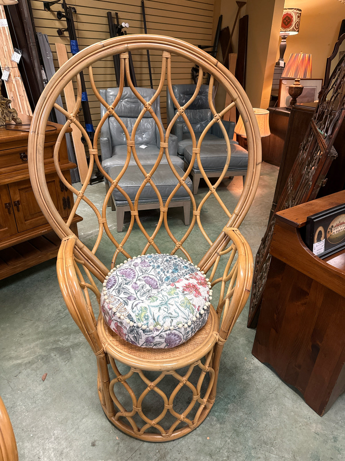 Bohemian-chic-Bamboo/Rattan Peacock Emmanuel Accent Chair w/Round Cushion