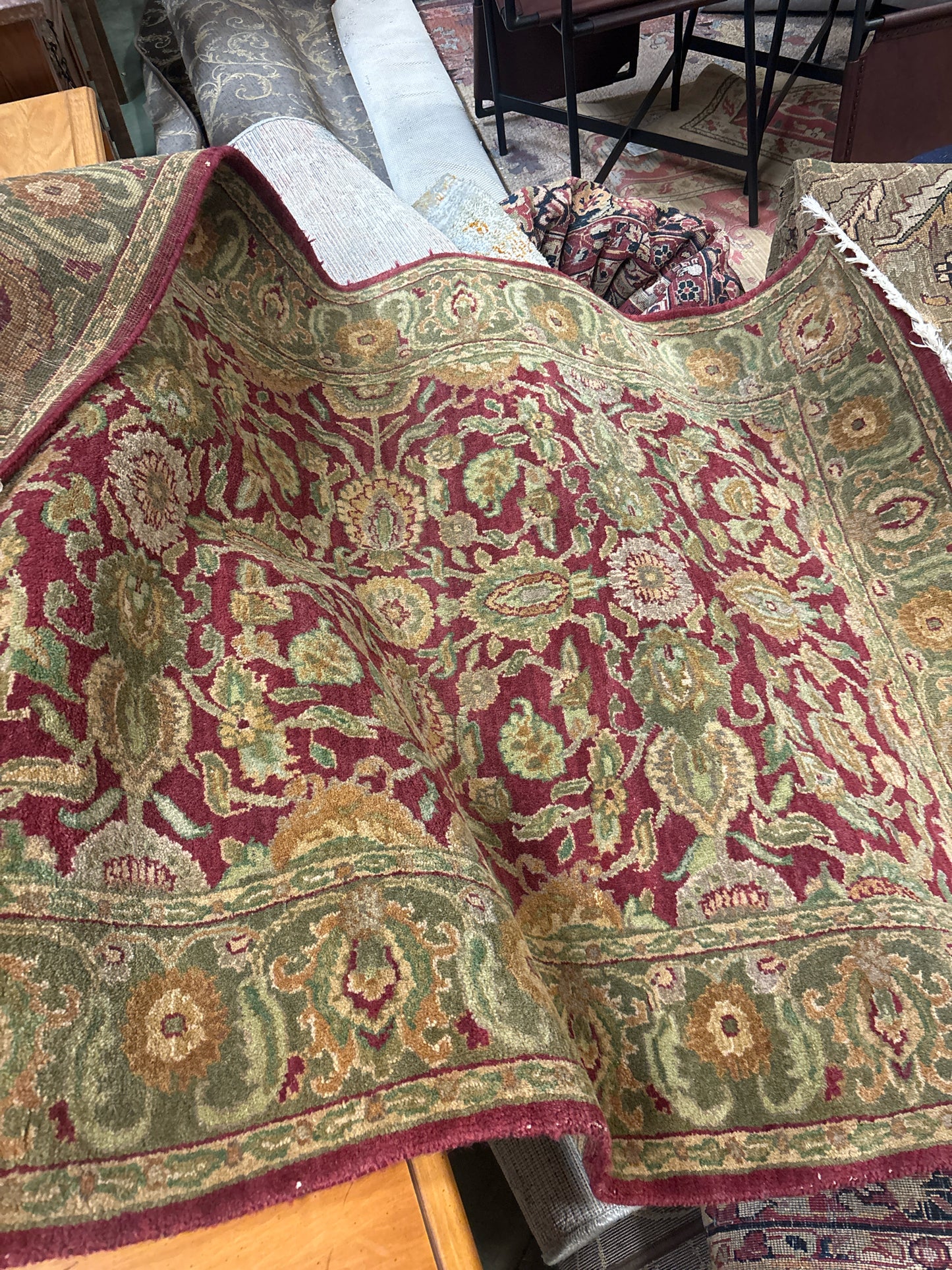 Hand Tied 4x6 Rug -Green/Burgundy