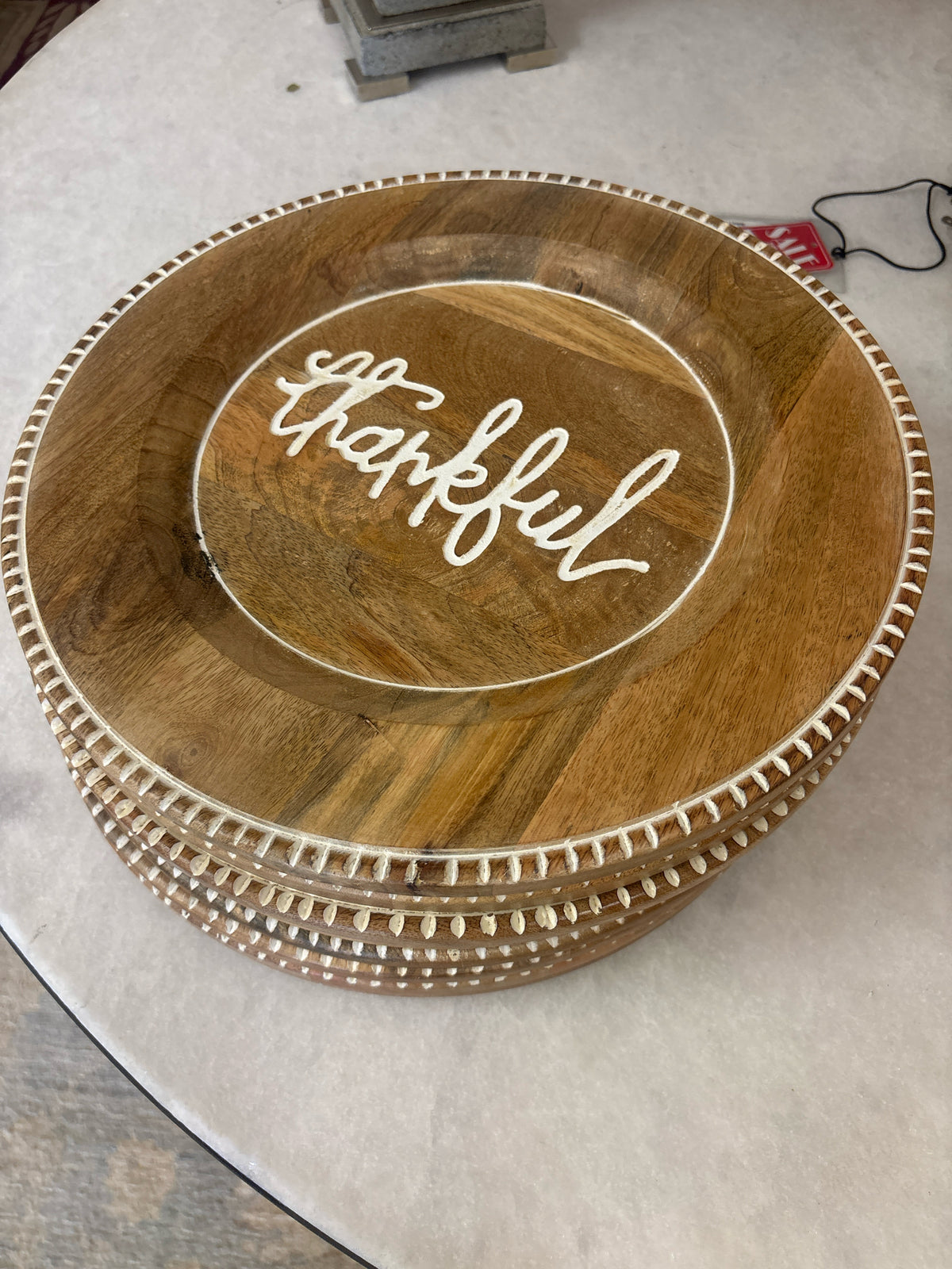 SET of 9 Wooden Pier One "Thankful" Plate Chargers