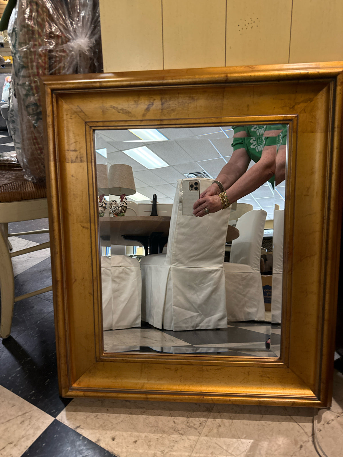 Antiqued Gold Rectangle Mirror W/ Wide Sloped Frame ( 31x25)