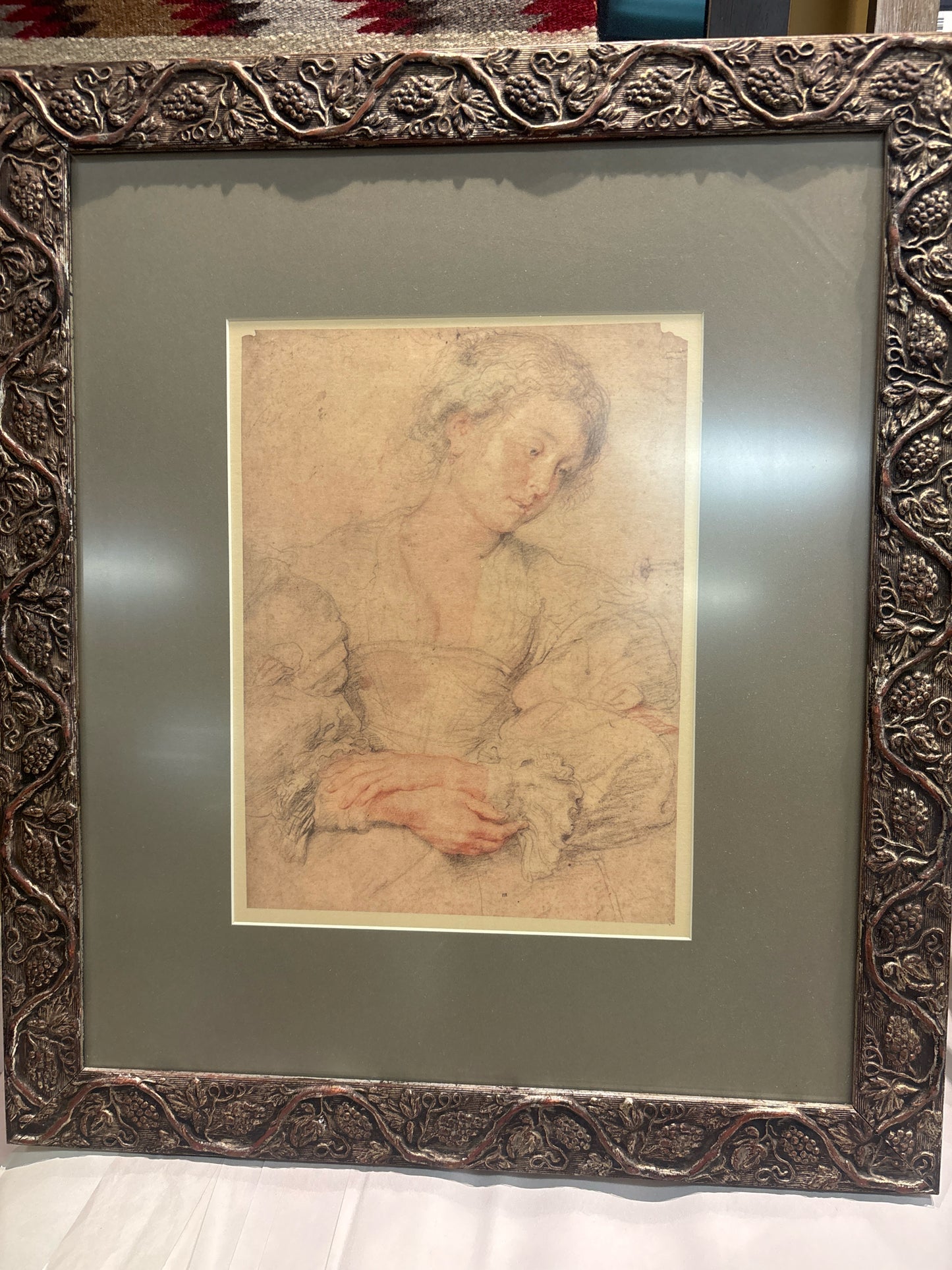 PRINT - P. Reubens 'Young Woman" in Grapevine Frame 19x22