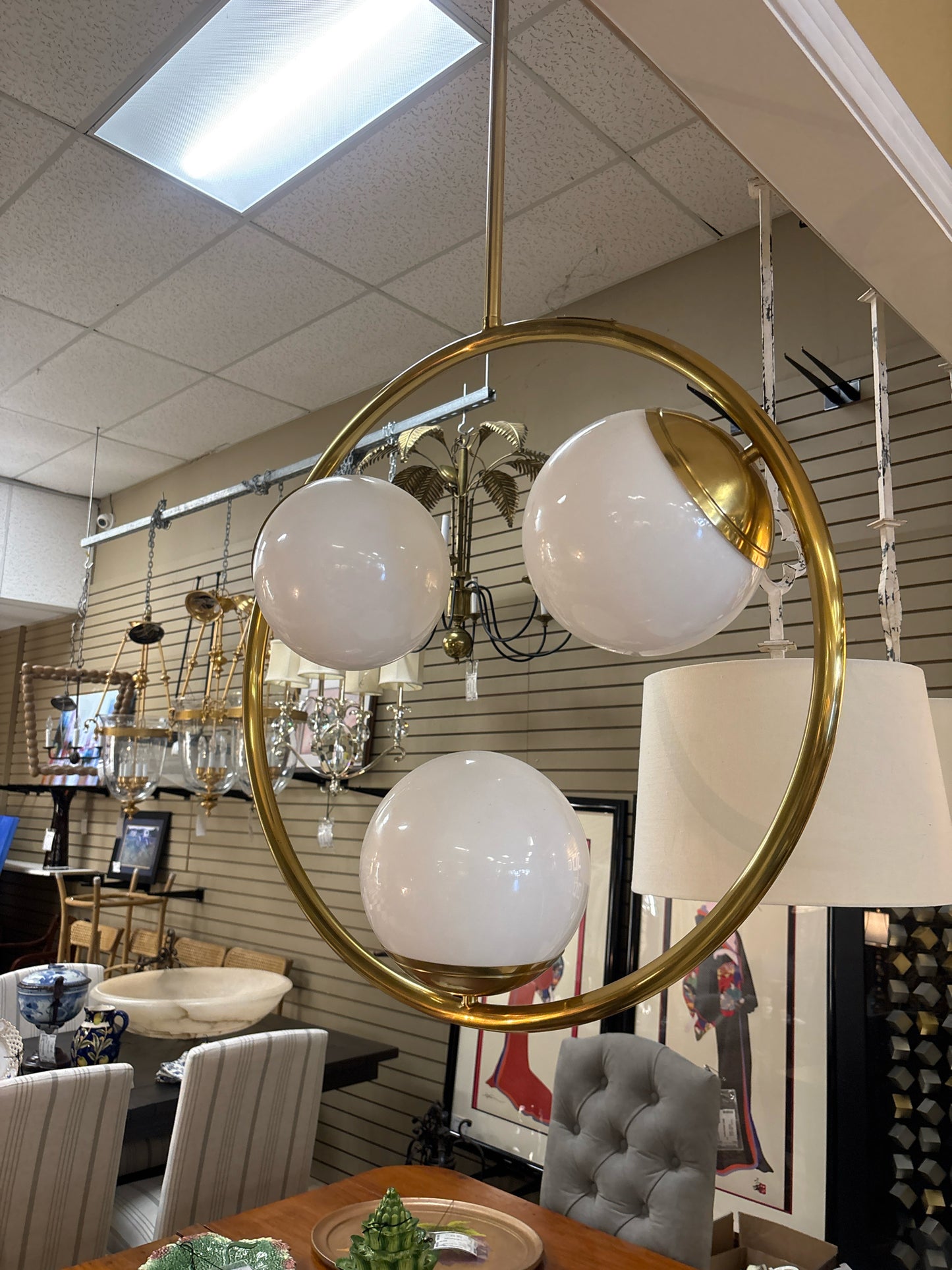 MCM Gold Pendant w/3 Globes (Extra Extender Rods @ Desk)