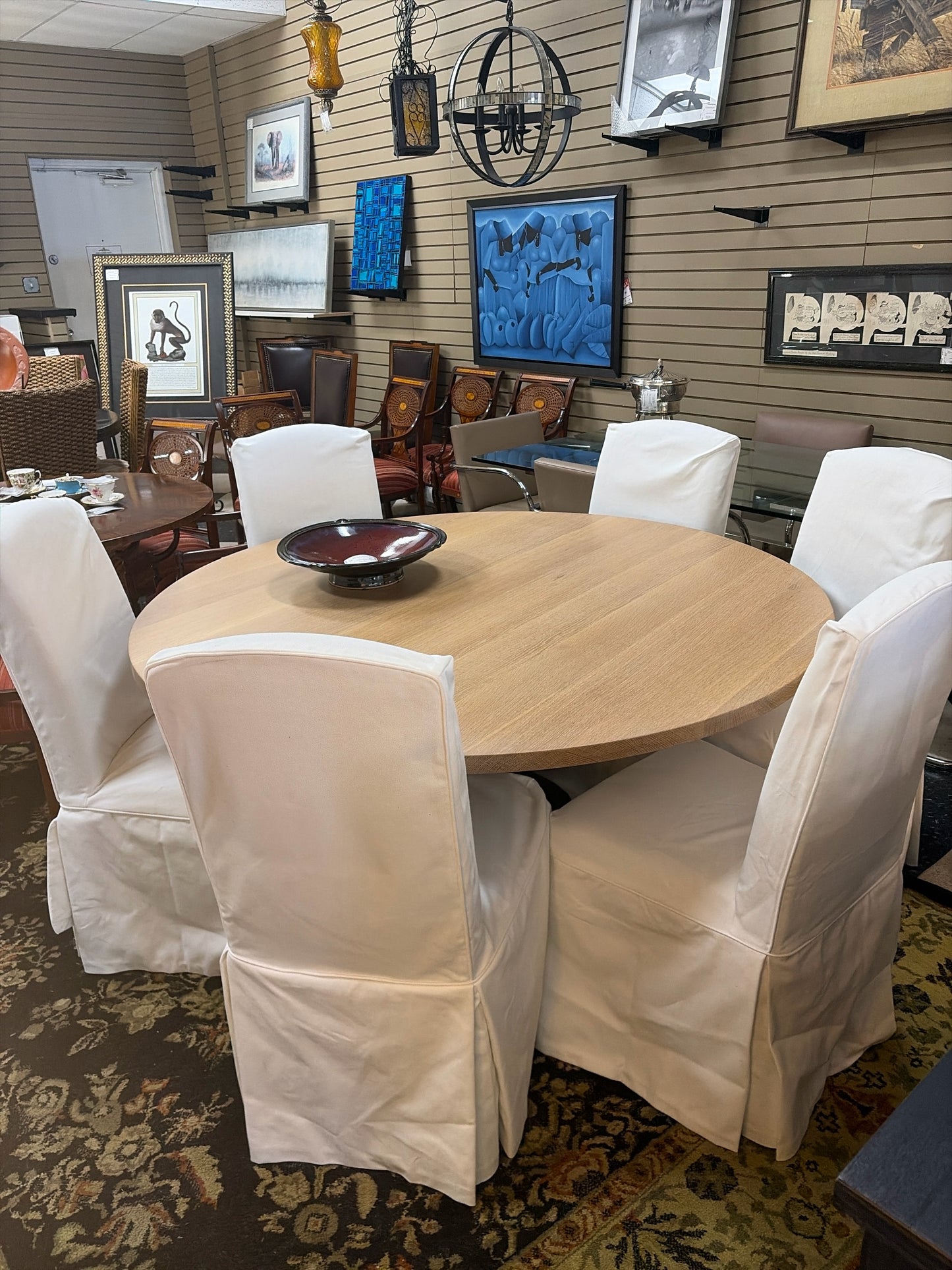 Set of 7 New White Slipcovered Chairs