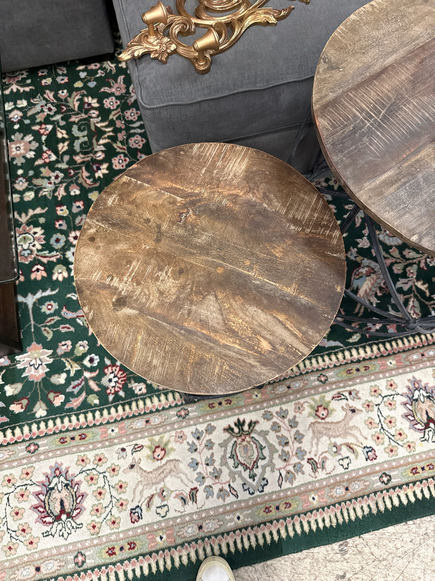 Round Wrought Iron Side Table w/ Wood Top ( 18")