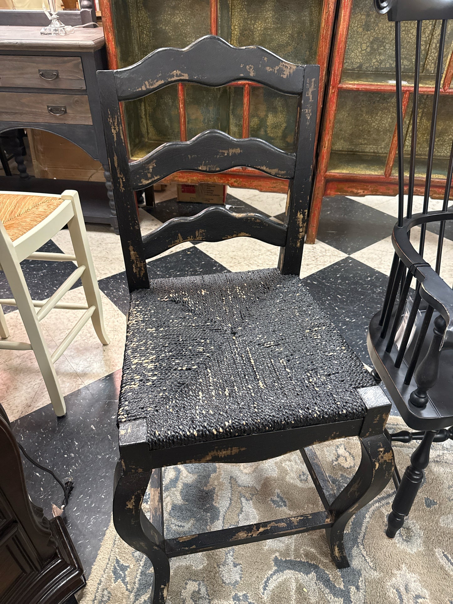 Black Wooden Distressed Chair
