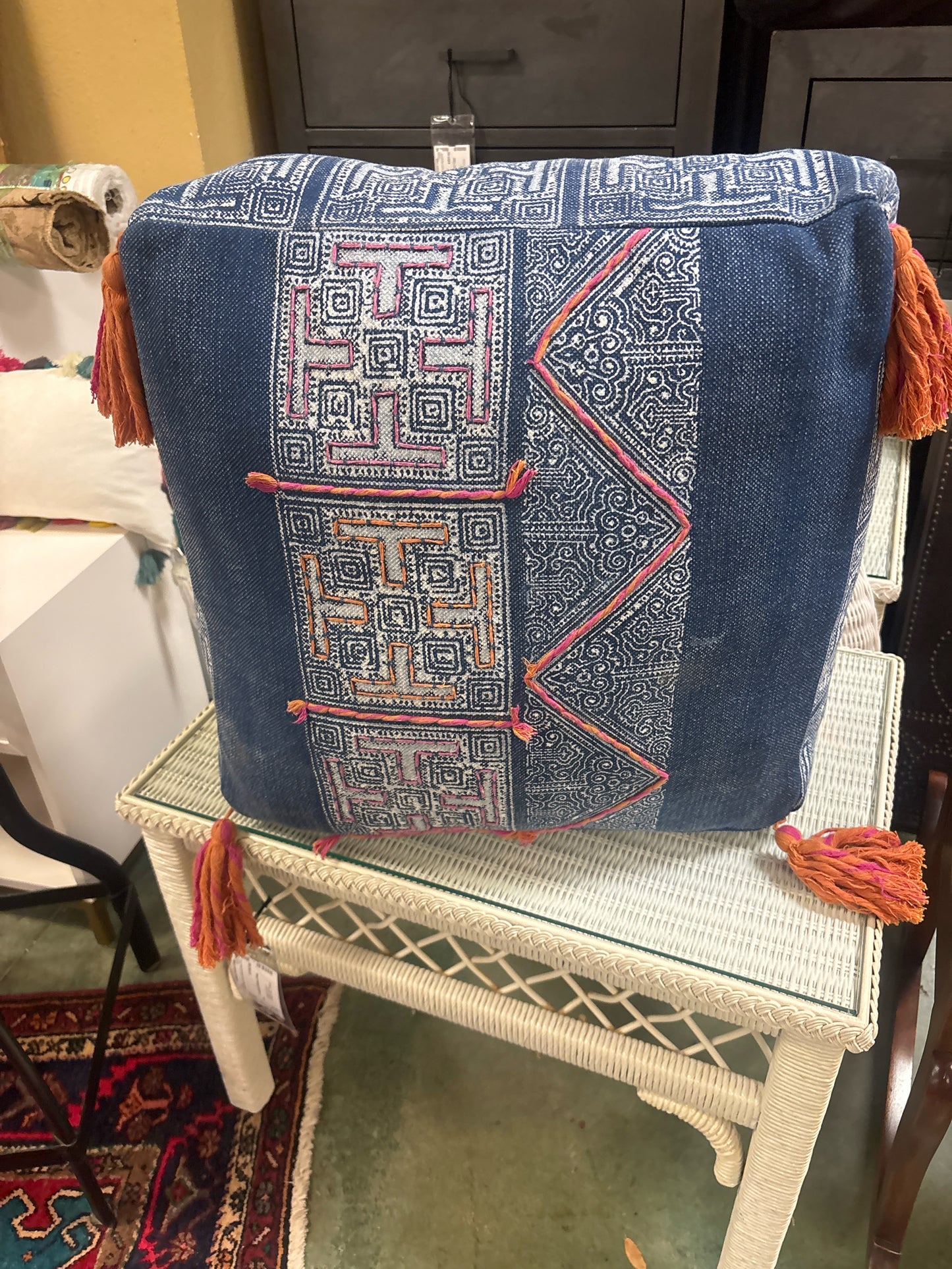 Modelli Square Blue Pillow w/ Tassels