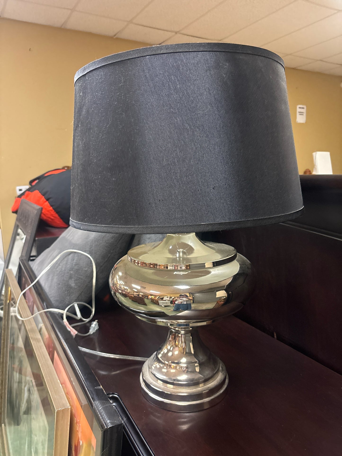 Contemporary Silver Lamp w/ Black Shade