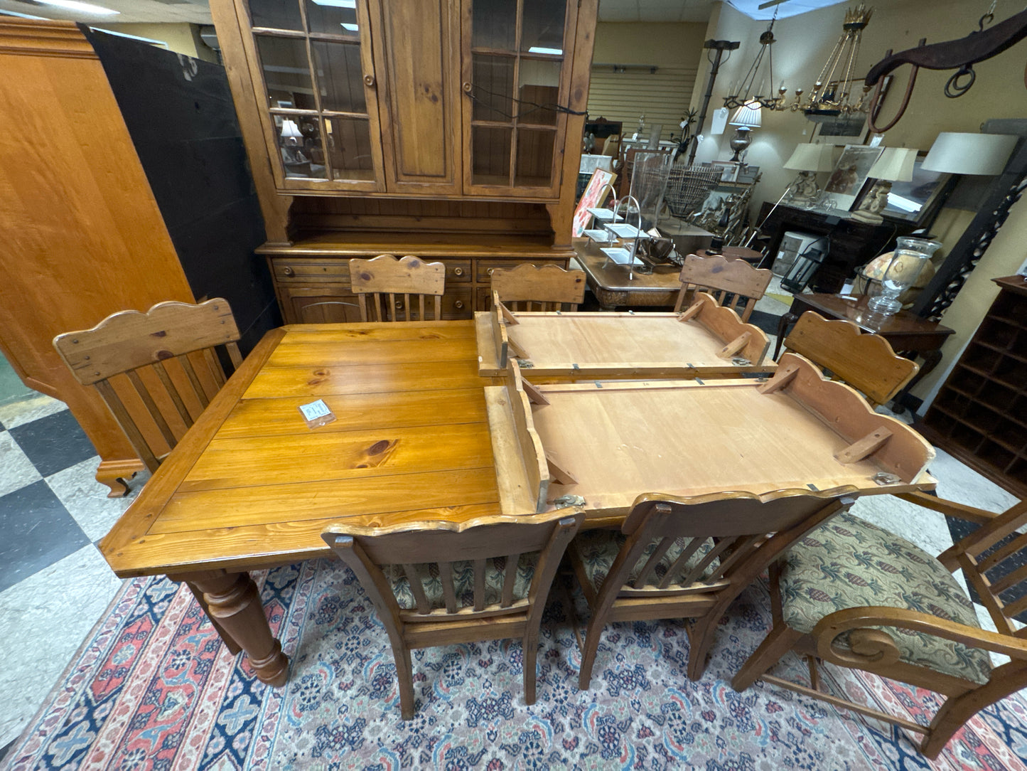 SET Ethan Allen Pine Dining Table w/6 Side Chairs & 2 Arm Chairs w/2 Leafs