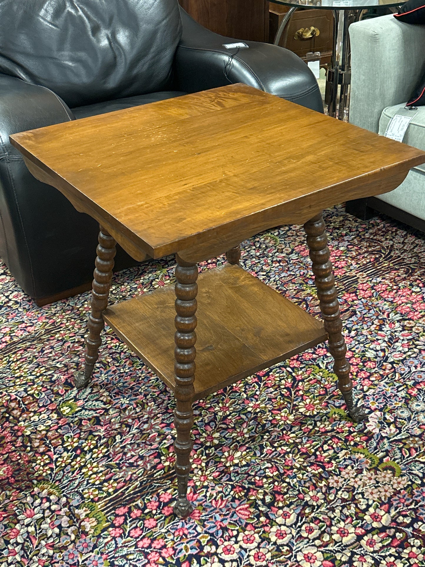 Wood Side Table w/ Bobbin Turned Legs & Claw Feet