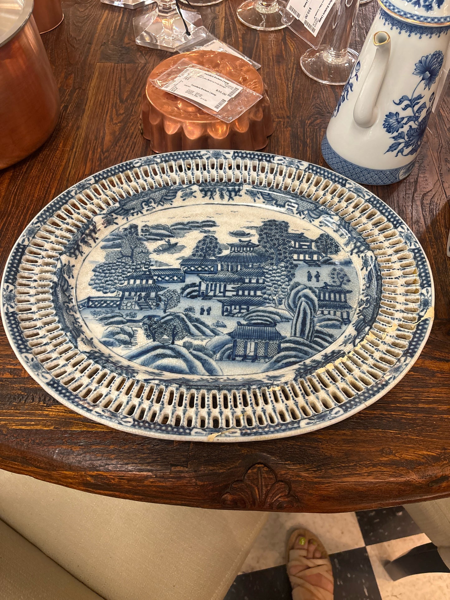 Antique Stamped 1897 Blue Willow Platter 16.5x13.5