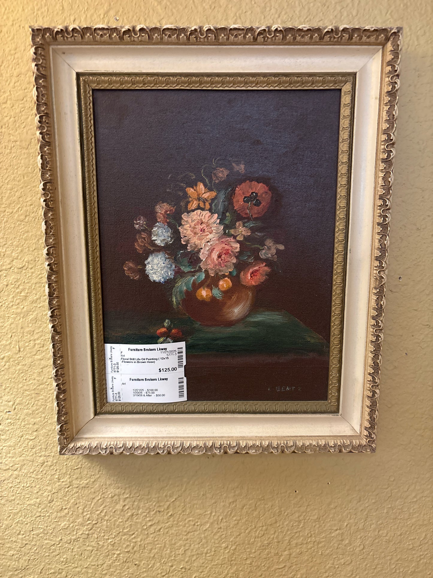 Floral Still Life Oil Painting ( 12x15 -Flowers in Brown Vase)