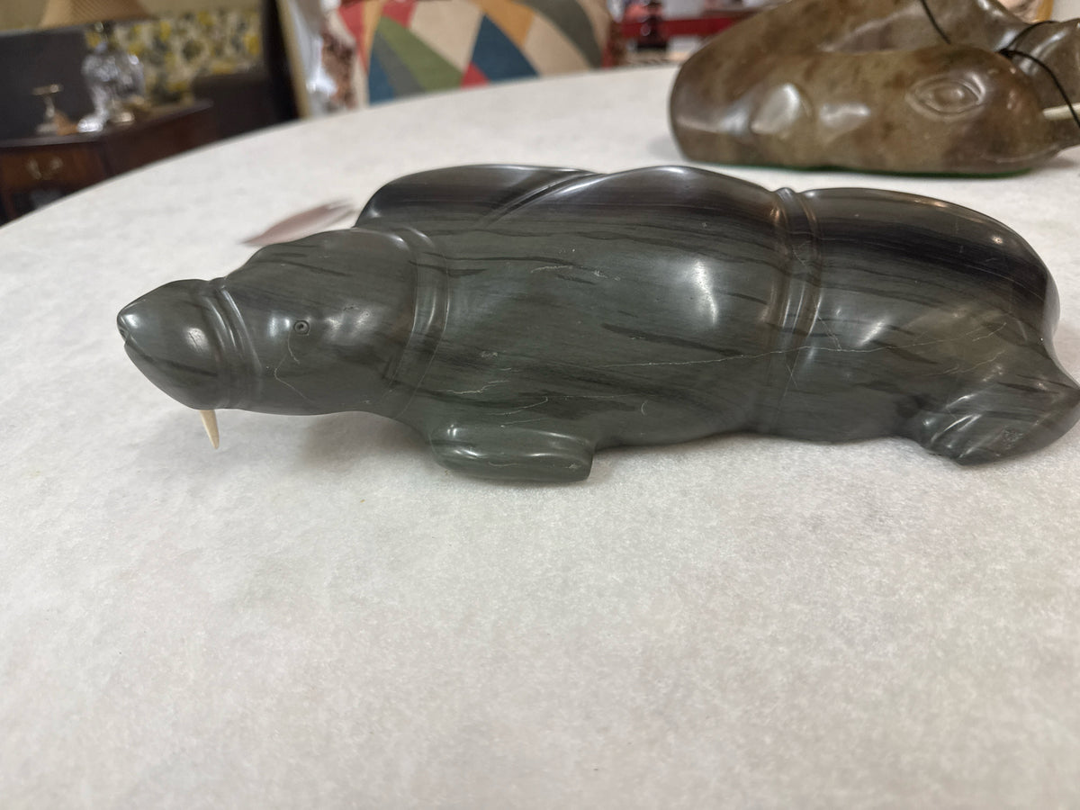 Canadian Handcarved Soapstone Walrus Sculpture (Artic Inuit)