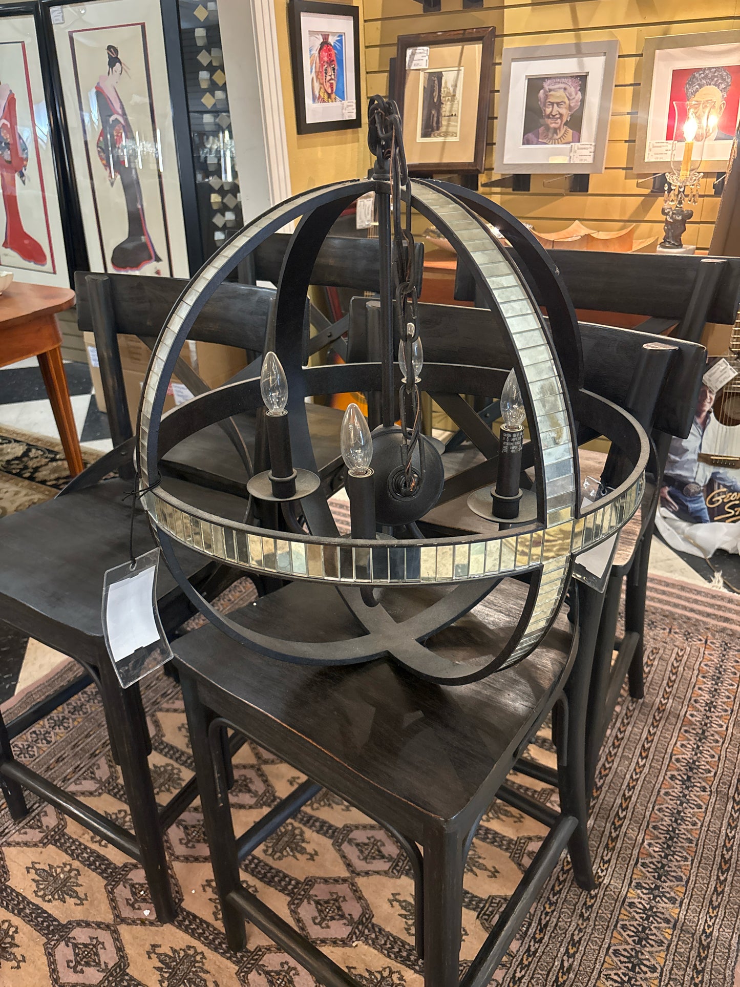 Black Orb Style Chandelier w/ Mirrored Tiles