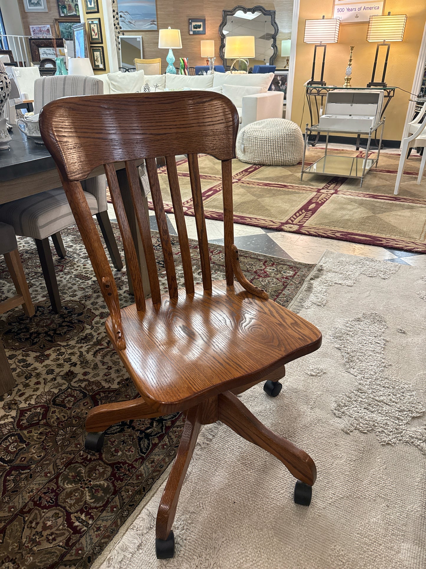 Oak Swivel Bankers Chair on Casters