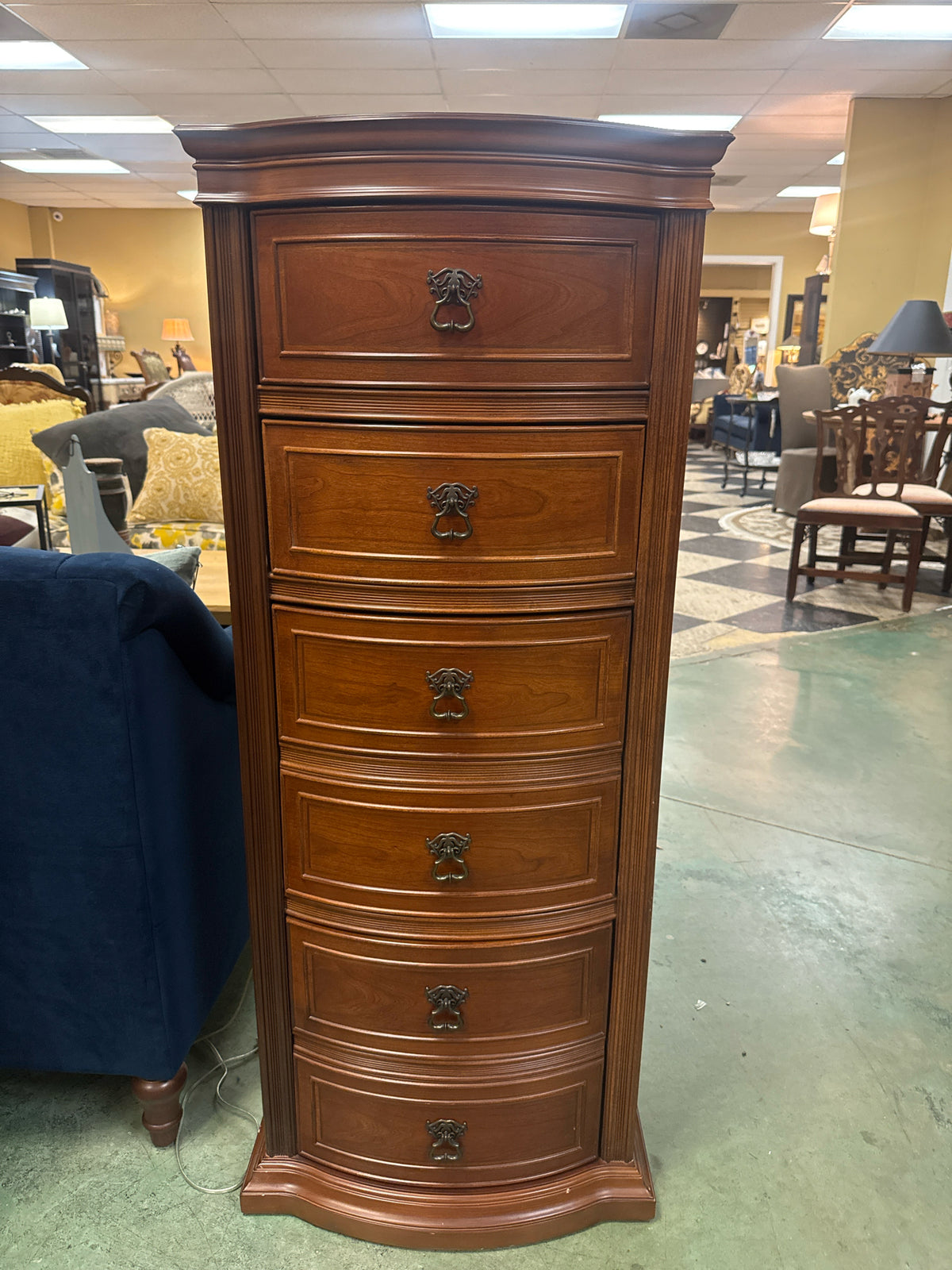 Bombay Co.-Vintage "Herning" Mahogany 6-Drawer Lingerie Chest w/Brass Handles