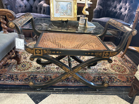 English Regency Style X Bench w/ French Caning Seat ($2k New)