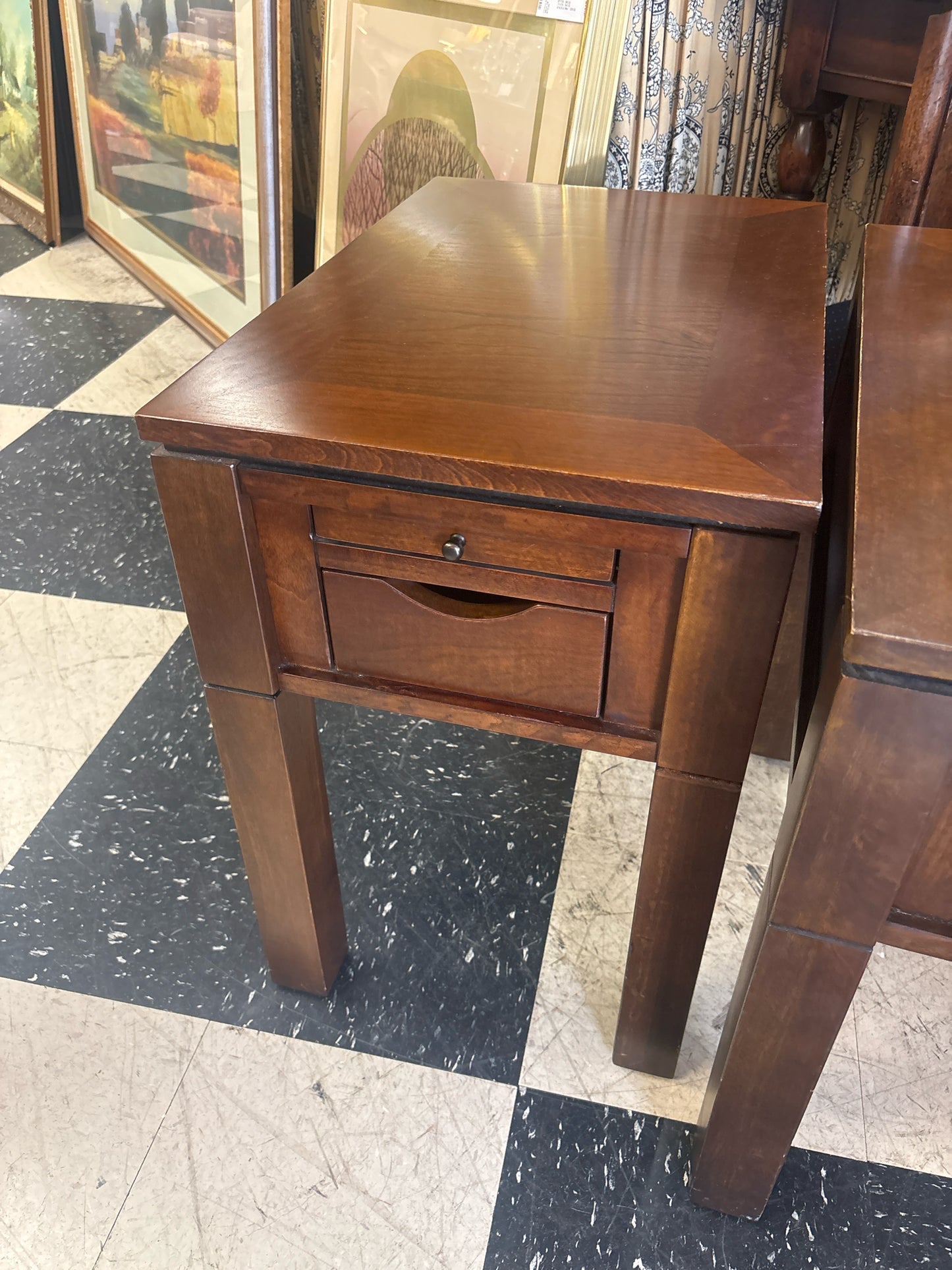 Wooden Side Table w/ Pull Out Shelf & Felt Lined Drawer (24x16x24)