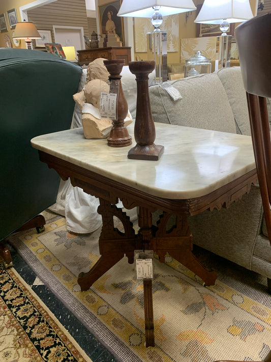 Antique Wood Entry Table w/ Marble Top