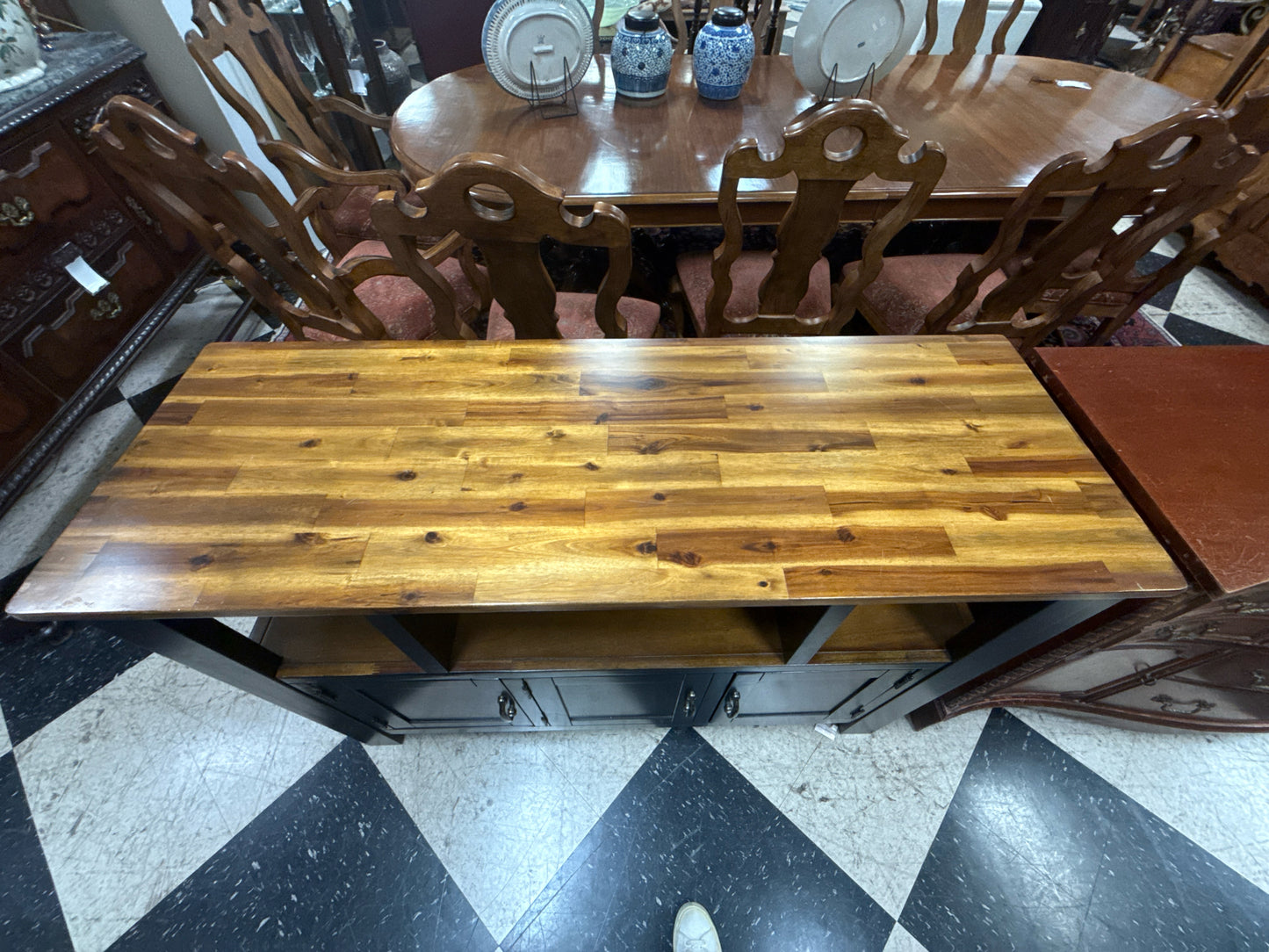 Black Wood Console with Wood Top- Three Doors( 54x36x19)