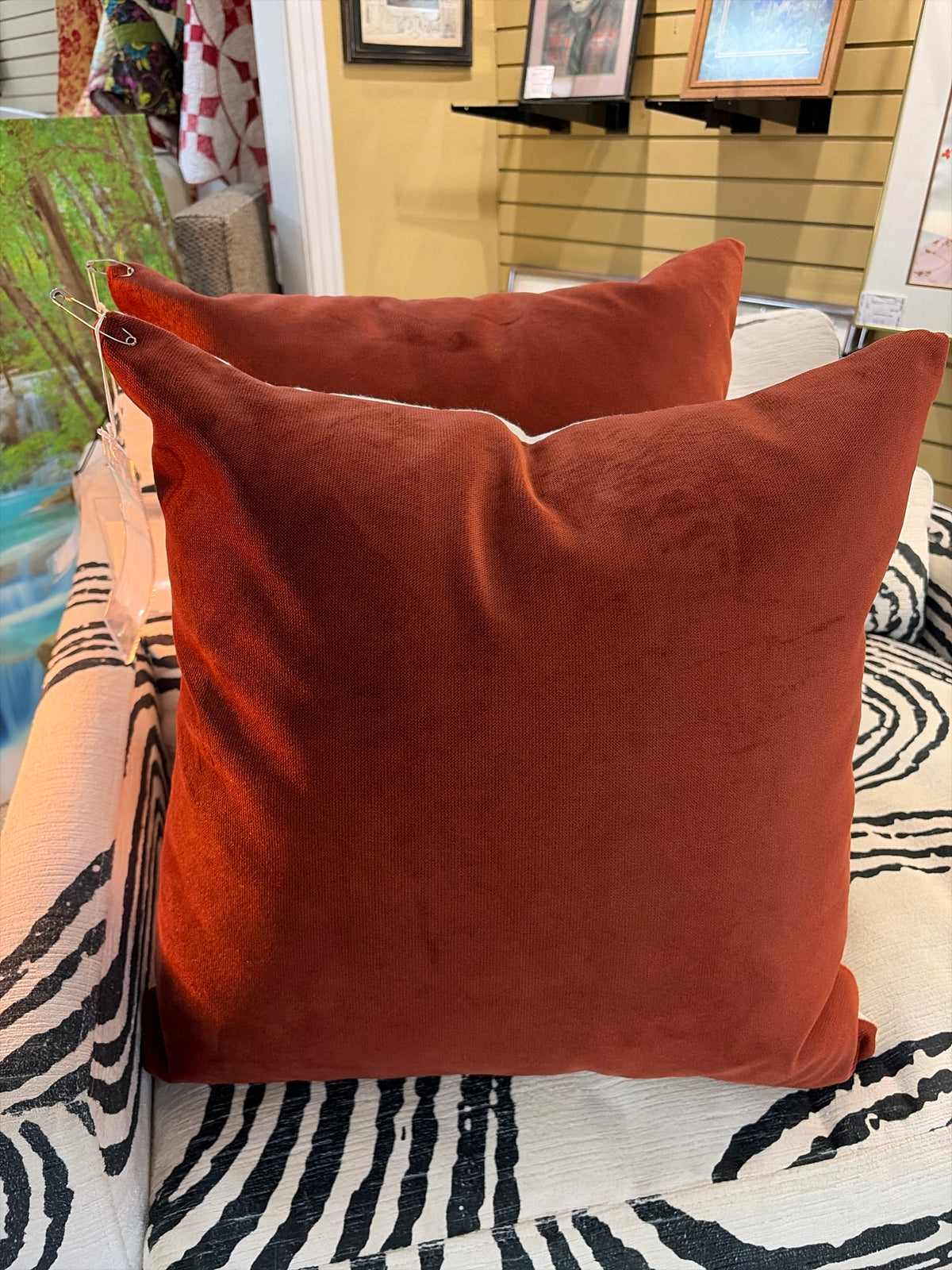 Custom Down Filled Velvet Brown/Off White Pillow