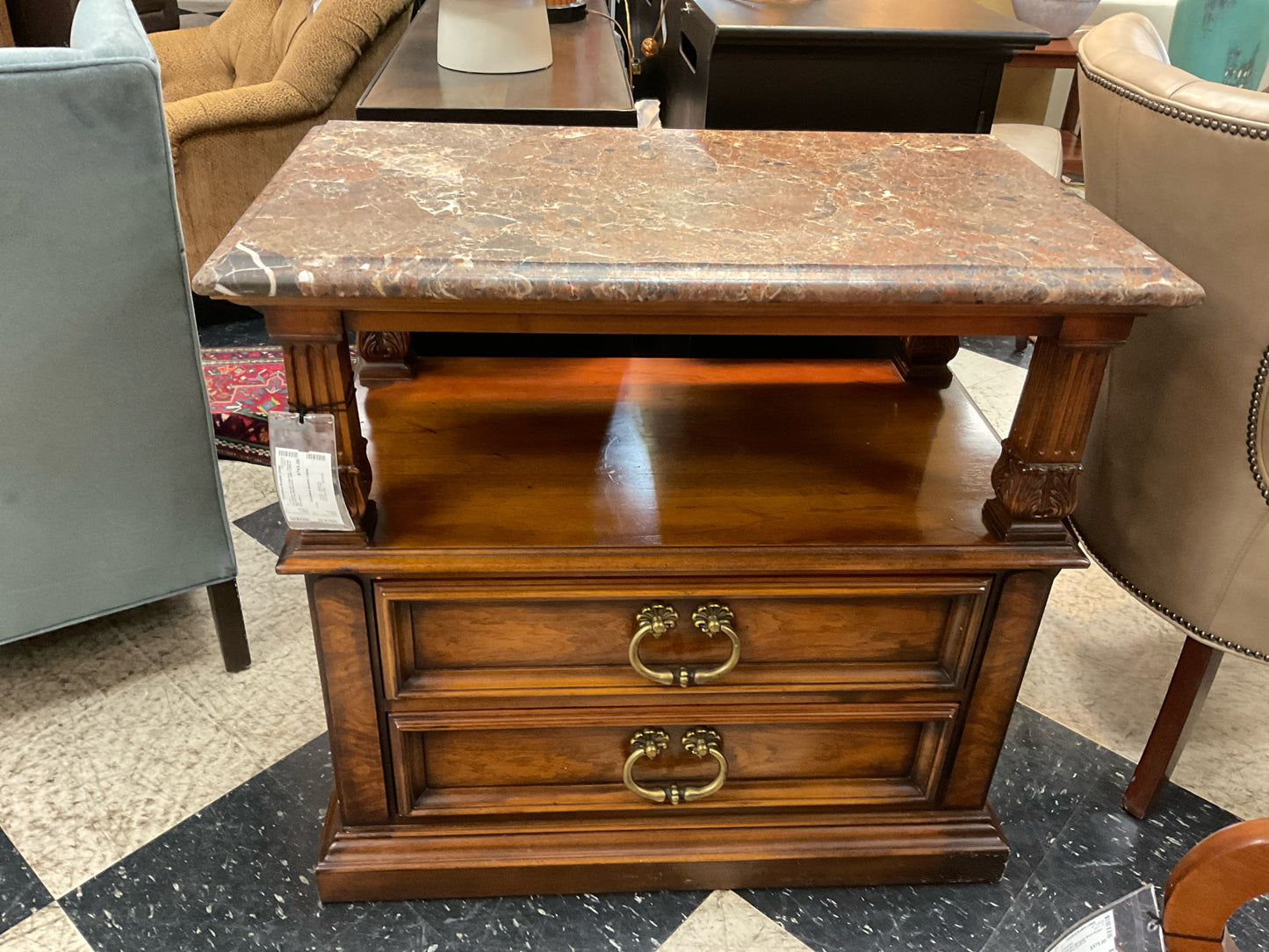 Henredon, Amalfi Collection, 2 Drawer Marble Top Nightstand - 36W X 20D X 34H