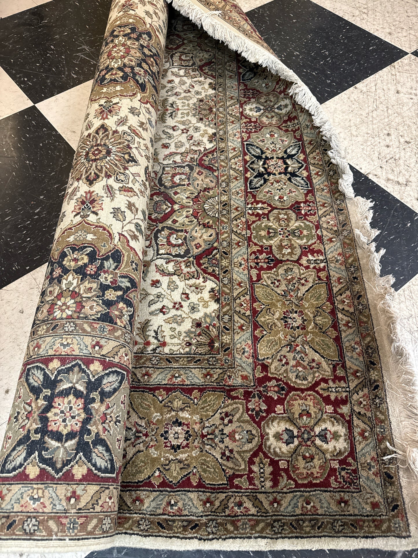 (7'10"x 9'11") Hand Knotted 100% Wool Persian Rug Burgundy/Rust/Cream/Black