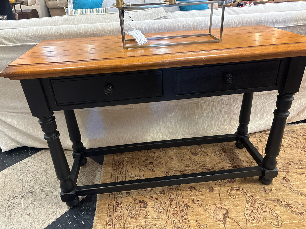 Wood Console Table w/2 Drawers- Black Base and Natural Top (48x30x19)