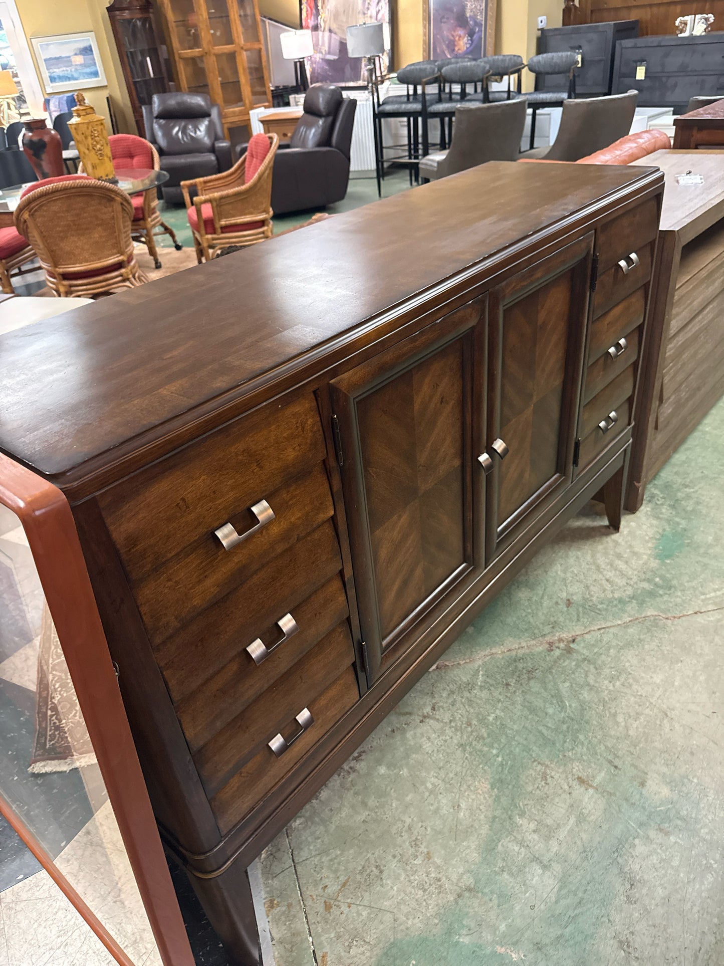 Black Modern Credenza w/2 Doors & 3 Drawers