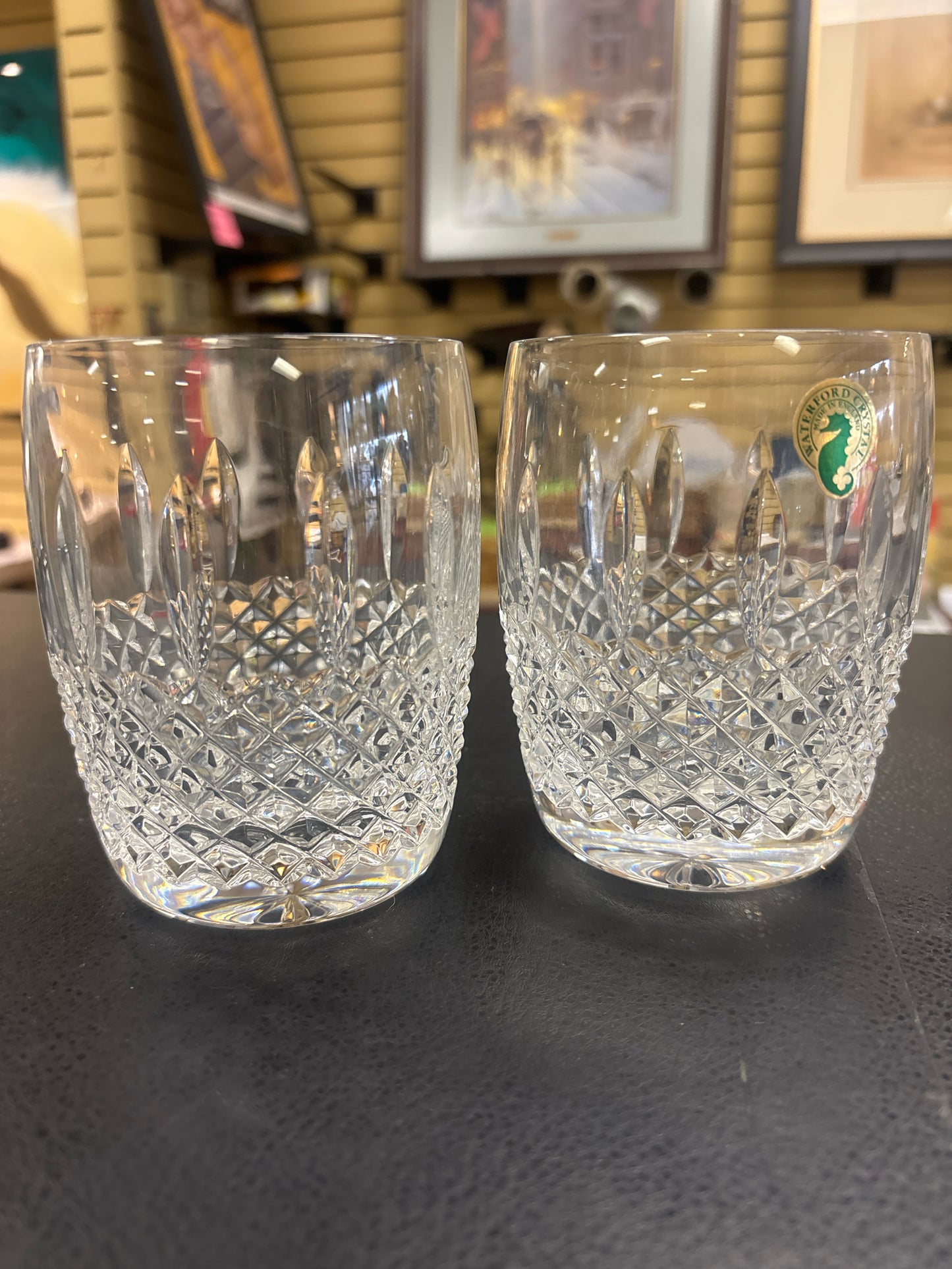 PAIR Waterford Glenmede Design Double Old Fashioned Glasses (orig. box at desk)