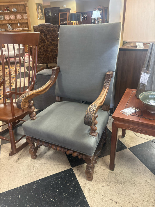 Wooden Armchair w/ Gray Linen Fabric