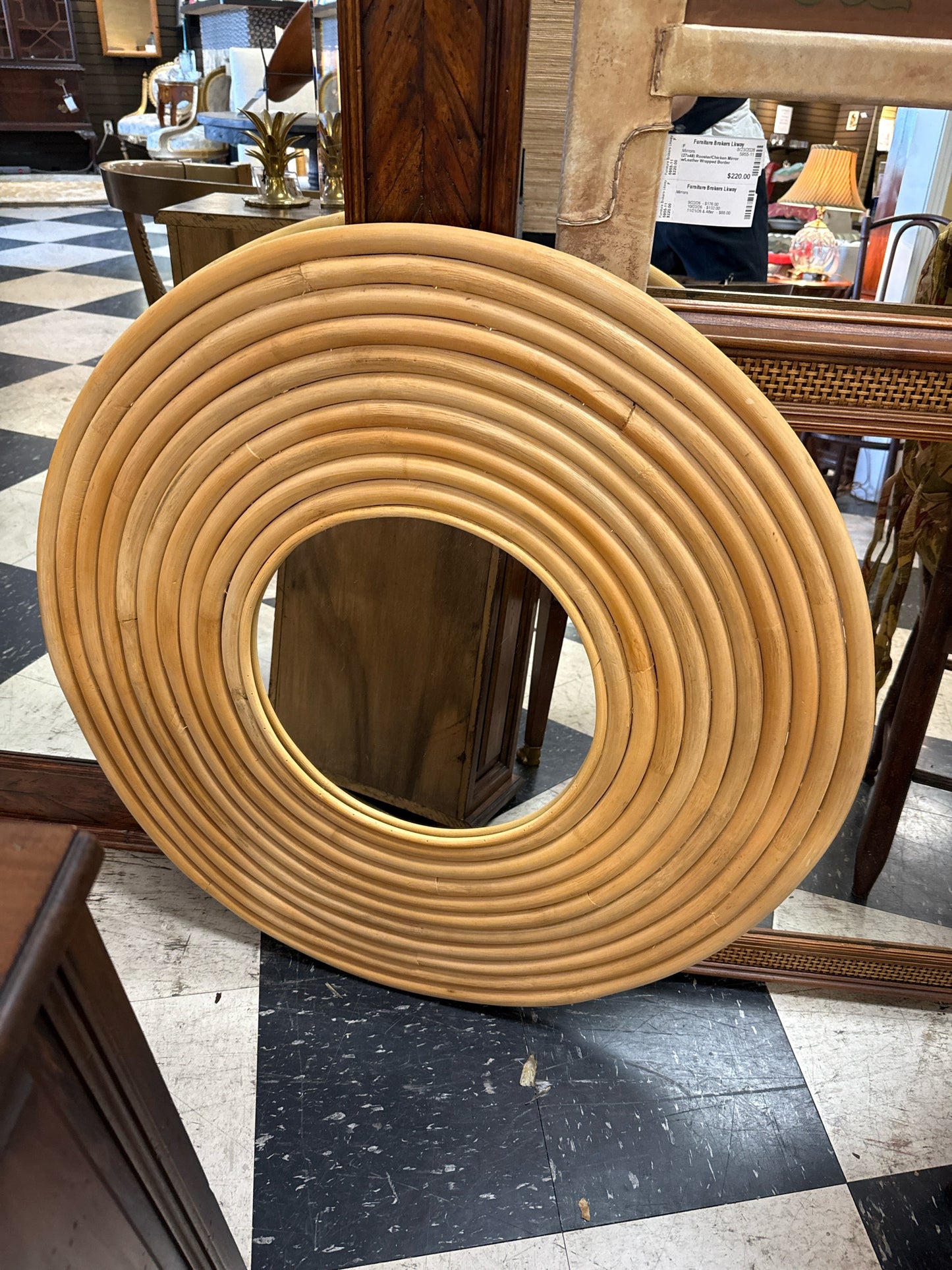 33" Round Wooden Mirror