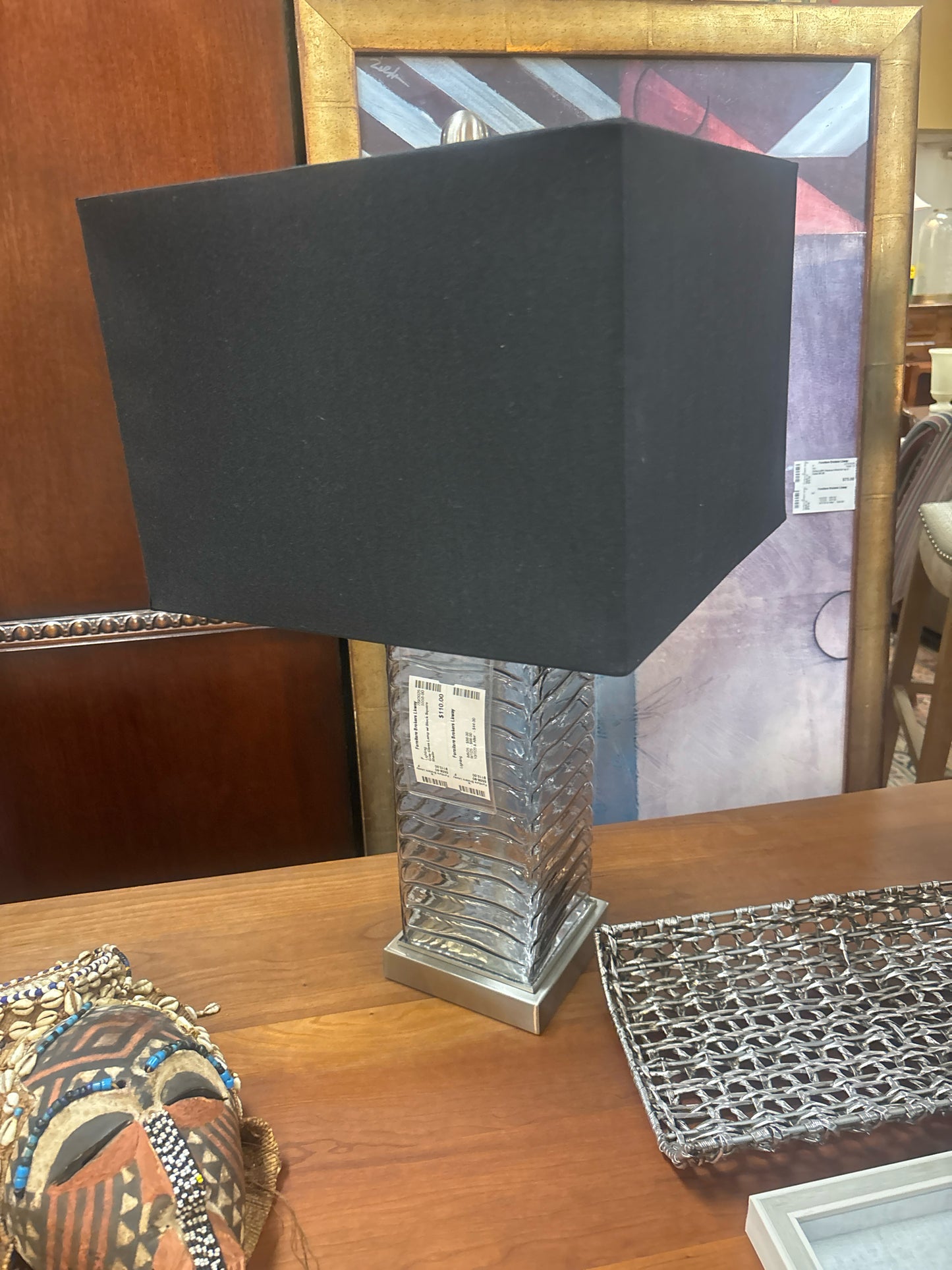 Gray Glass Lamp w/ Black Square Shade